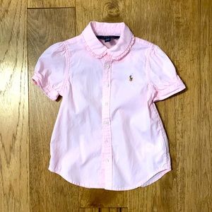 Ralph Lauren polo pink ruffled collar puff sleeve Oxford button down 3sold !!